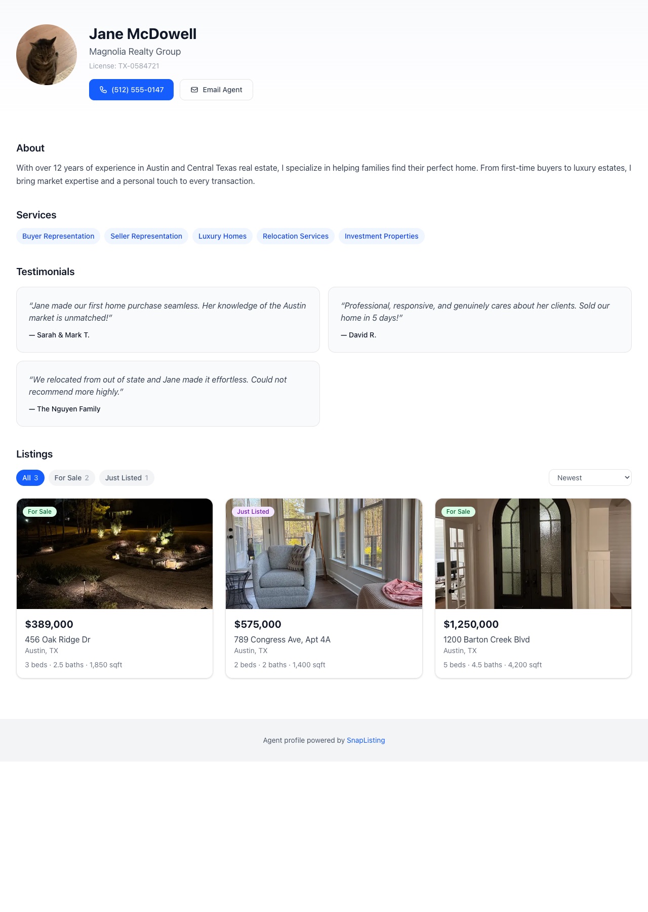Agent profile page